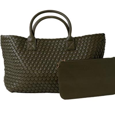 Leather Weave Tote Bag (Khaki)